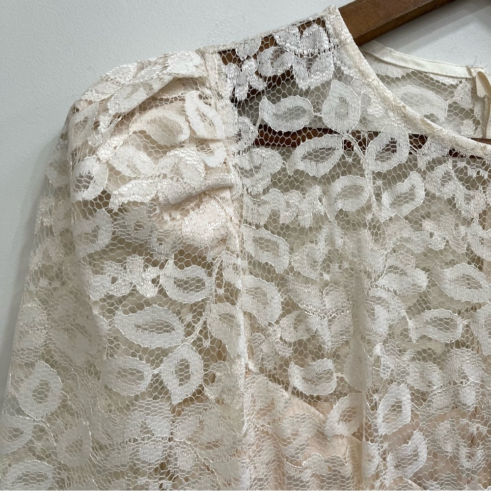 Vintage Cachet by Bari Protas Ivory Lace Midi Dress Wedding Romantic Long Sleeve - Picture 4 of 15
